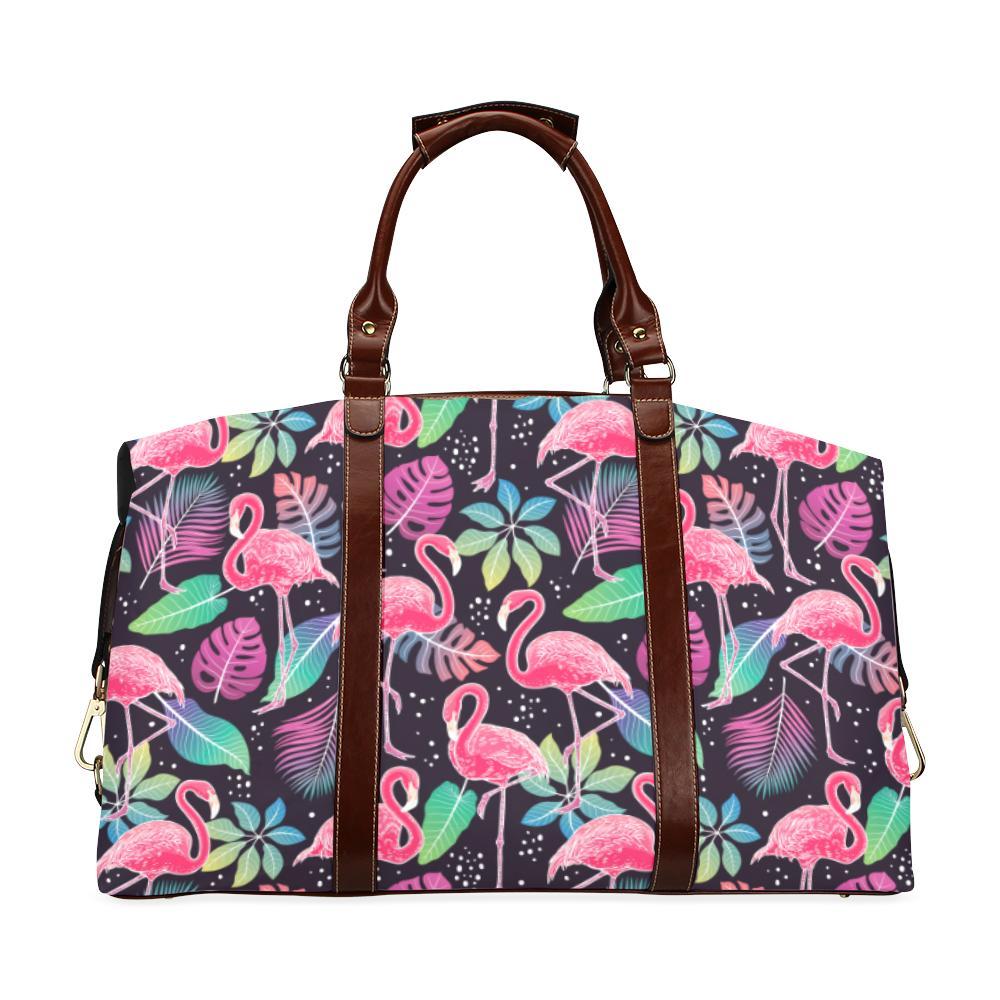 Flamingo Tropical leaves Neon Print Travel Bag