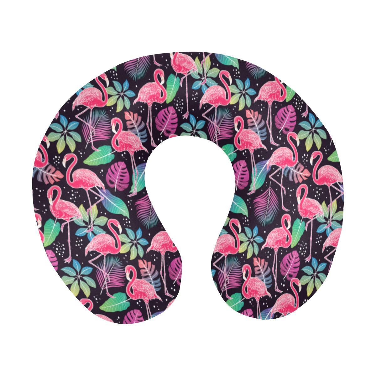 Flamingo Tropical leaves Neon Print U-Shaped Travel Neck Pillow-JTAMIGO.COM