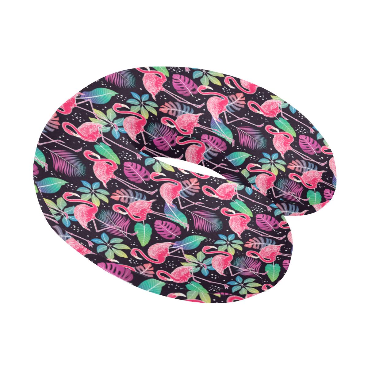 Flamingo Tropical leaves Neon Print U-Shaped Travel Neck Pillow-JTAMIGO.COM