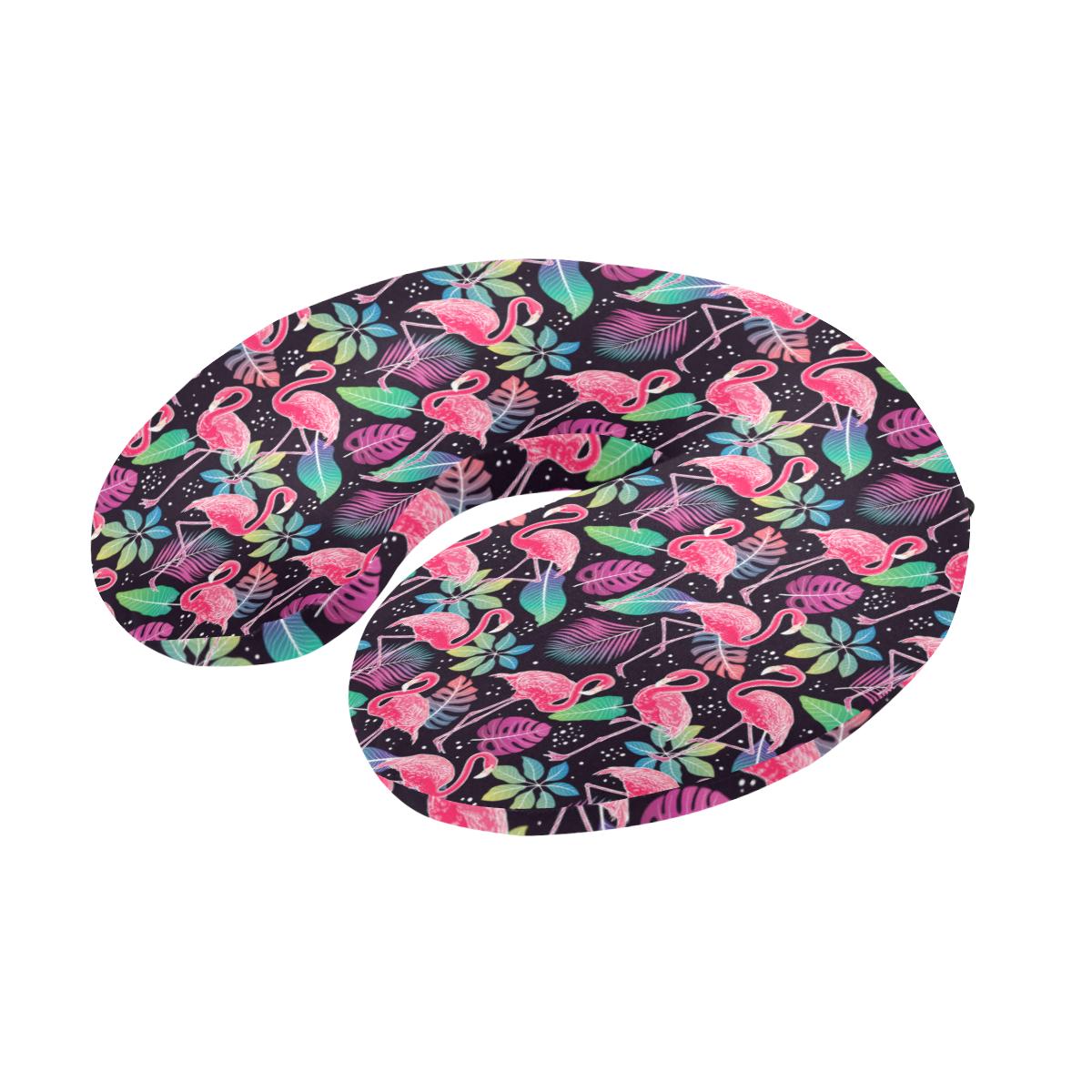 Flamingo Tropical leaves Neon Print U-Shaped Travel Neck Pillow-JTAMIGO.COM