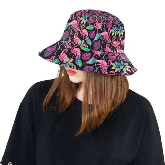 Flamingo Tropical leaves Neon Print Unisex Bucket Hat