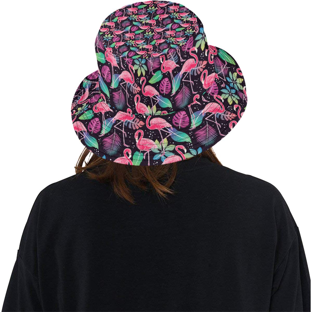 Flamingo Tropical leaves Neon Print Unisex Bucket Hat