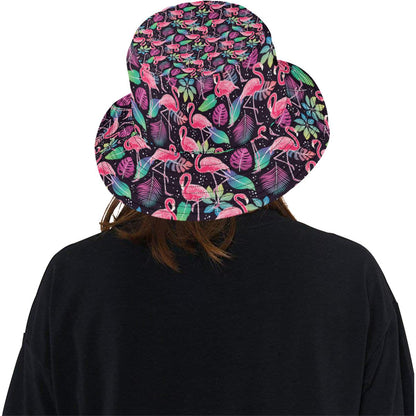 Flamingo Tropical leaves Neon Print Unisex Bucket Hat