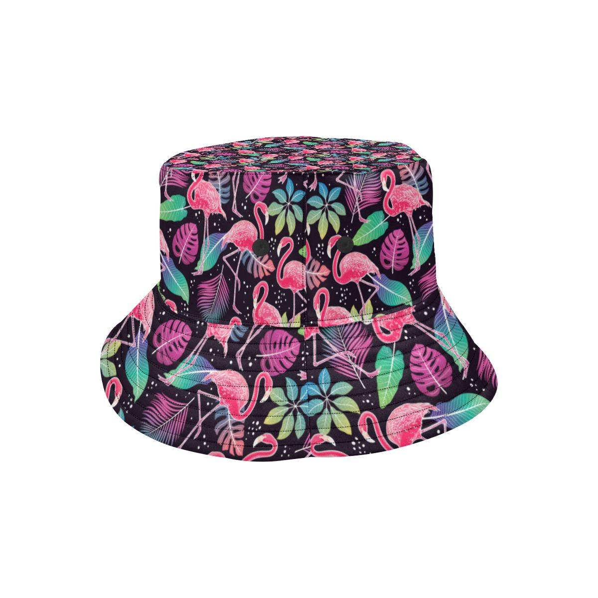 Flamingo Tropical leaves Neon Print Unisex Bucket Hat