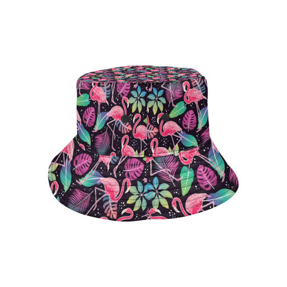 Flamingo Tropical leaves Neon Print Unisex Bucket Hat