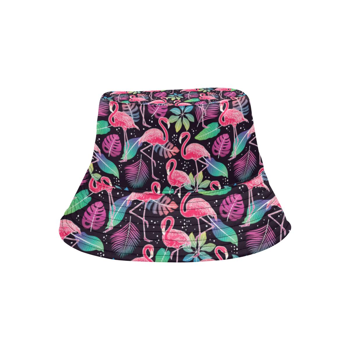 Flamingo Tropical leaves Neon Print Unisex Bucket Hat