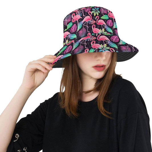 Flamingo Tropical leaves Neon Print Unisex Bucket Hat