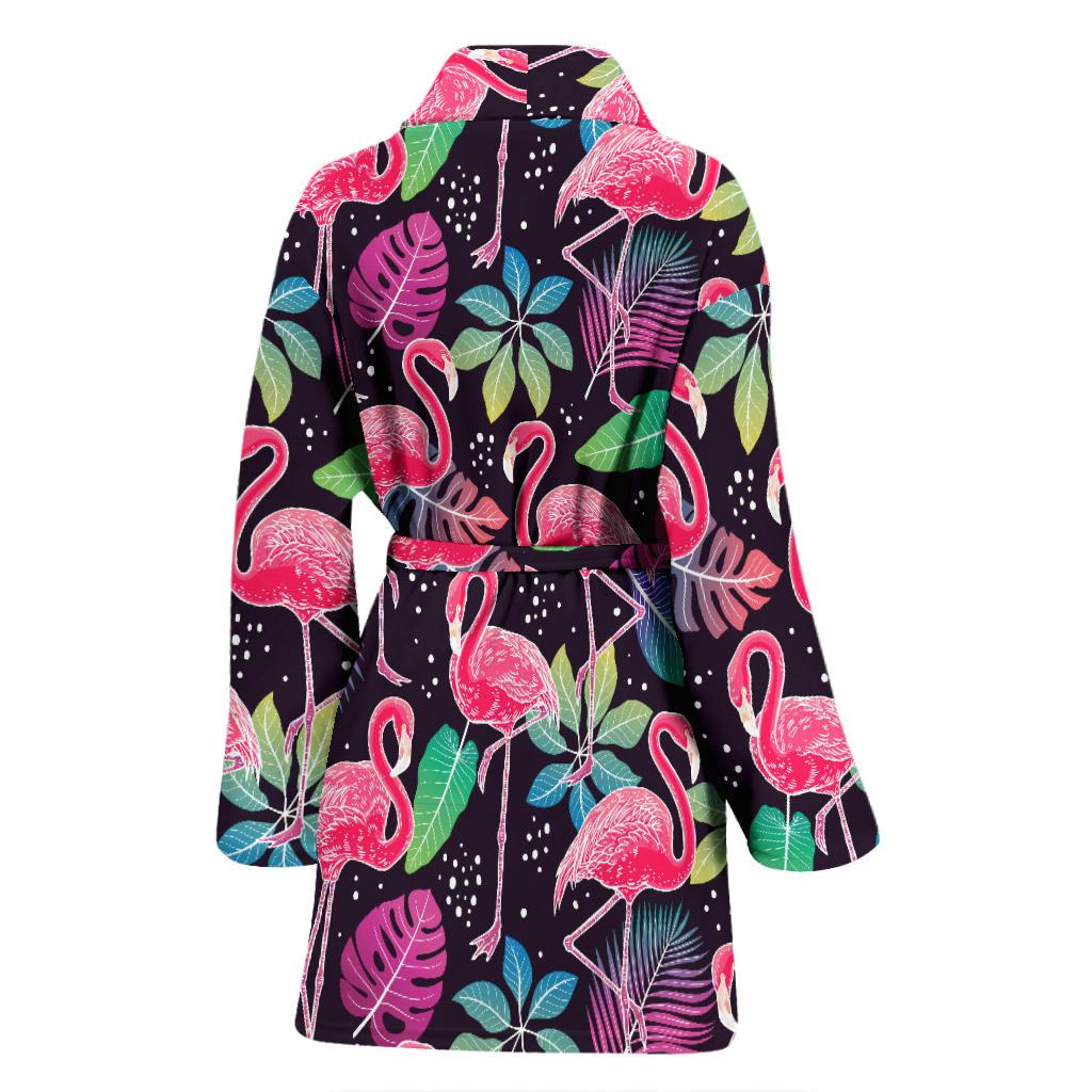Flamingo Tropical leaves Neon Print Women Bath Robe-JTAMIGO.COM