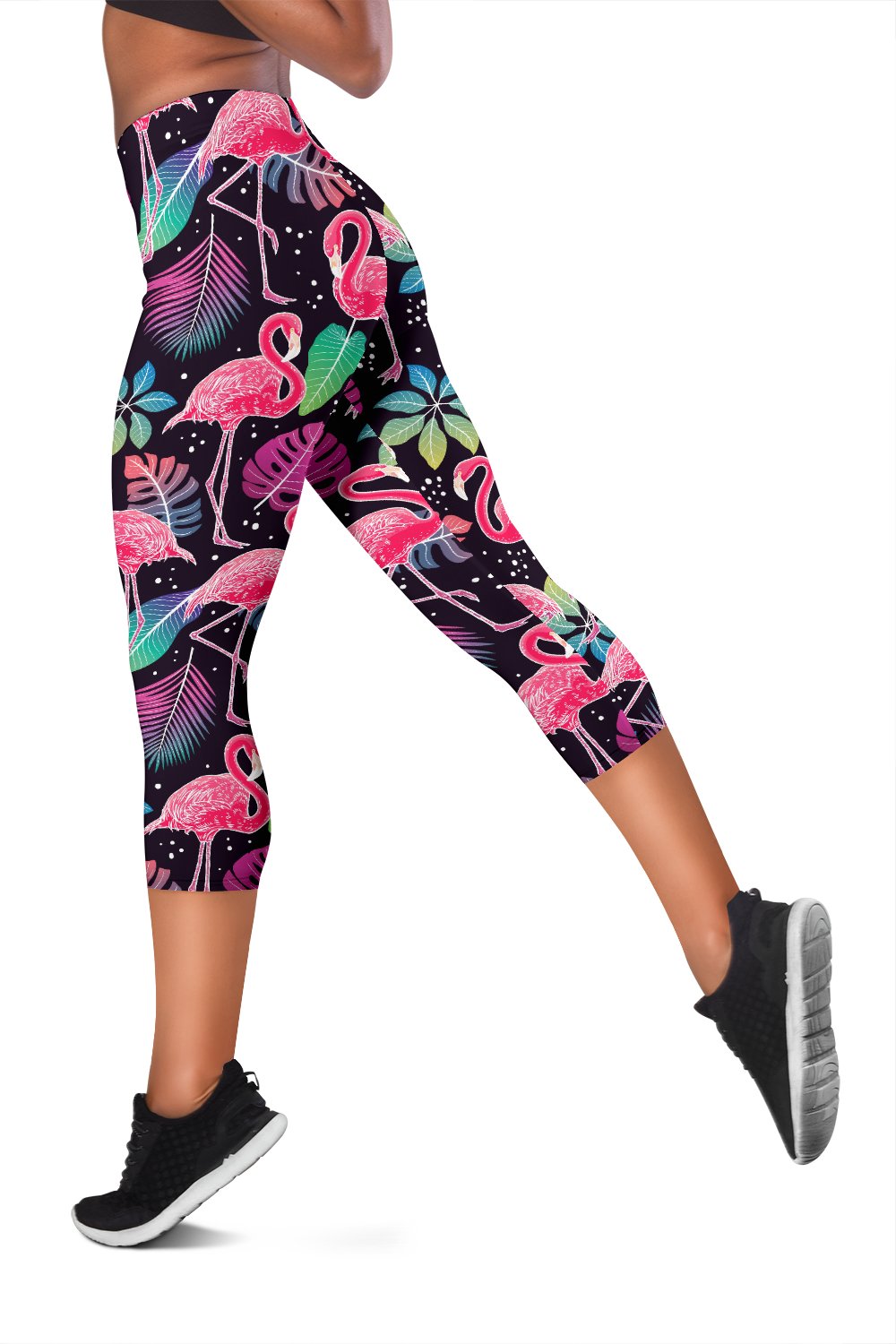 Flamingo Tropical leaves Neon Print Women Capris