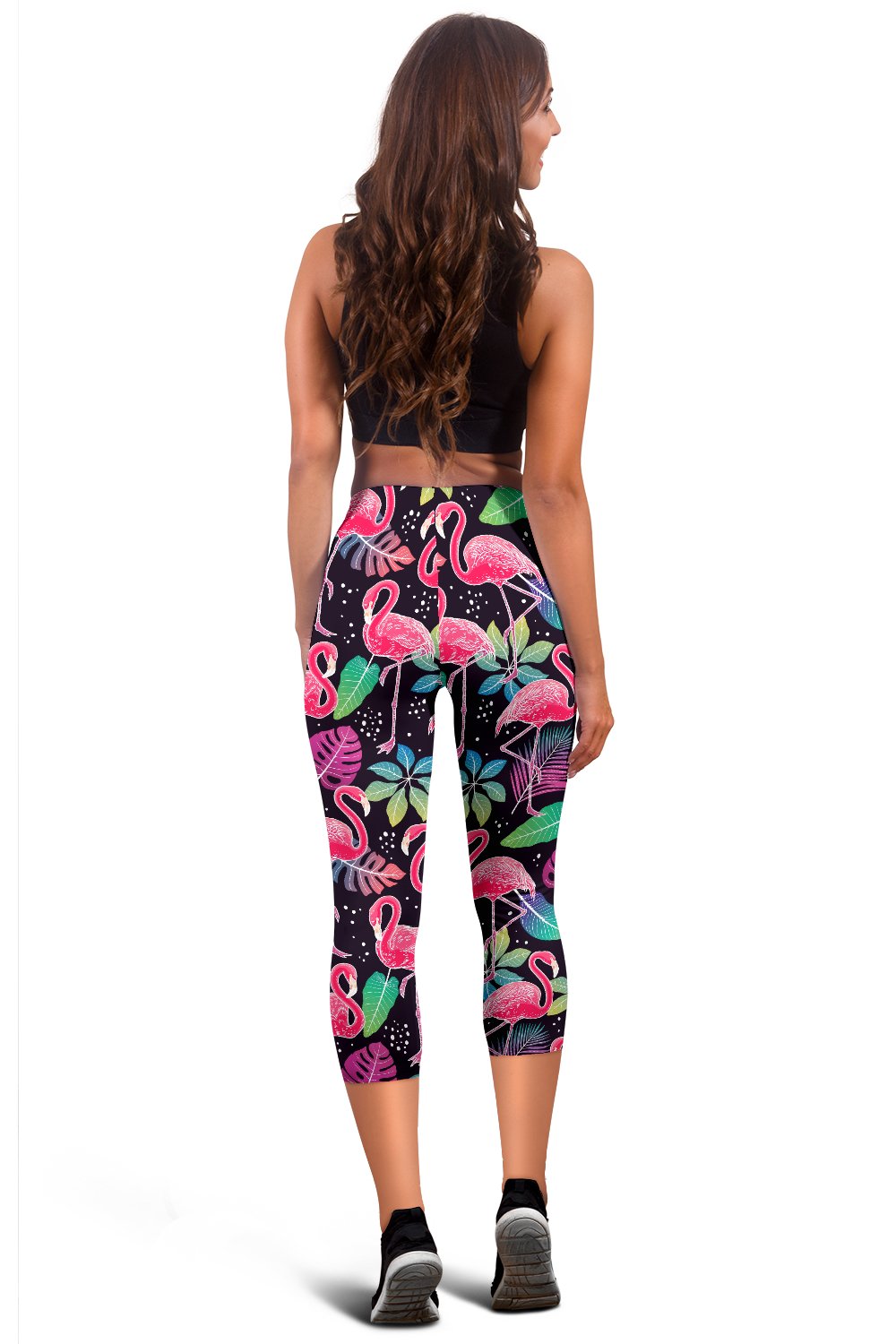 Flamingo Tropical leaves Neon Print Women Capris