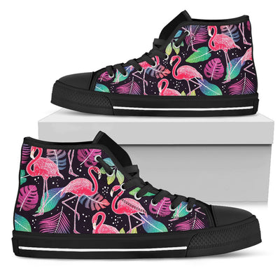 Flamingo Tropical Leaves Neon Print Women High Top Shoes