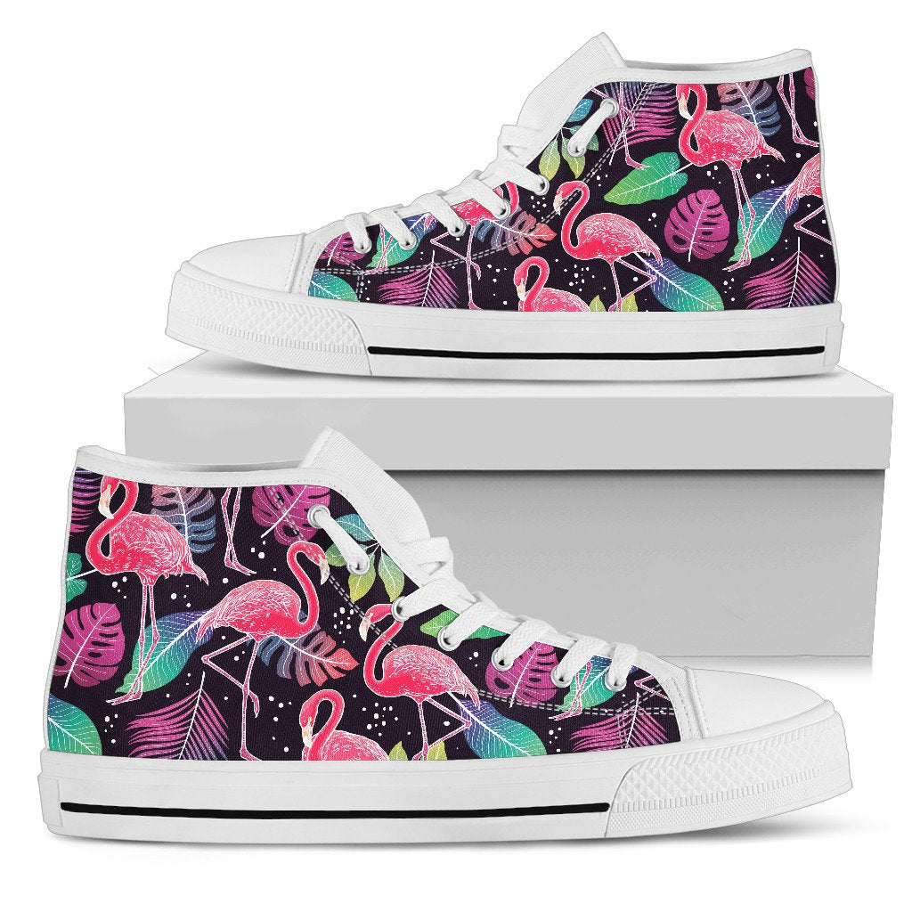 Flamingo Tropical Leaves Neon Print Women High Top Shoes