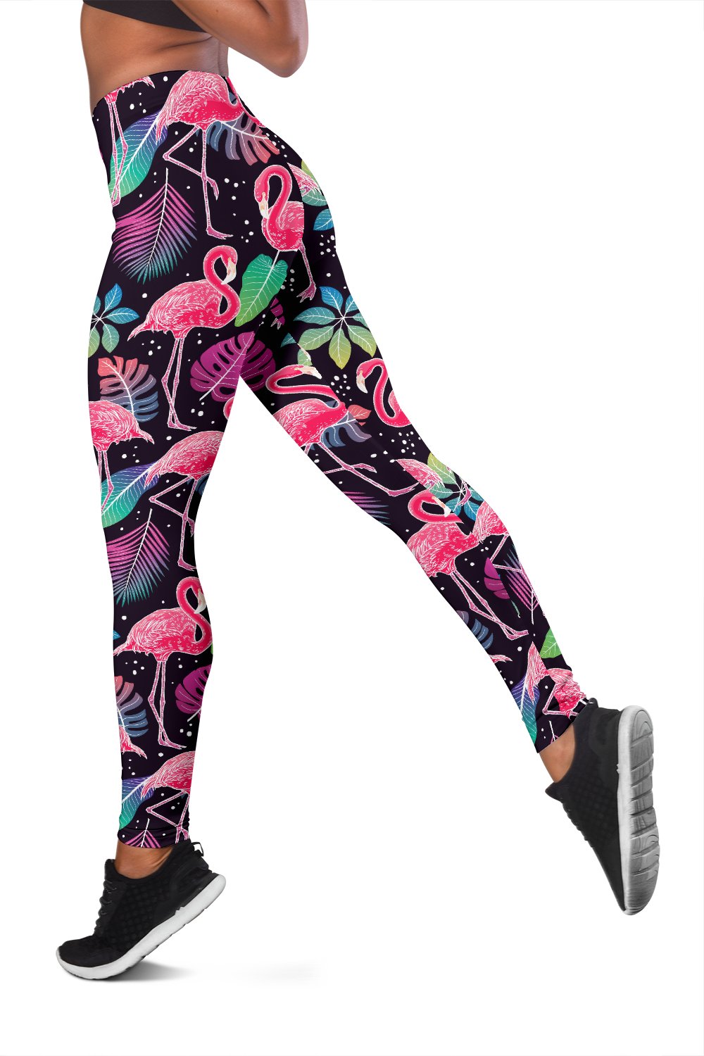 Flamingo Tropical leaves Neon Print Women Leggings
