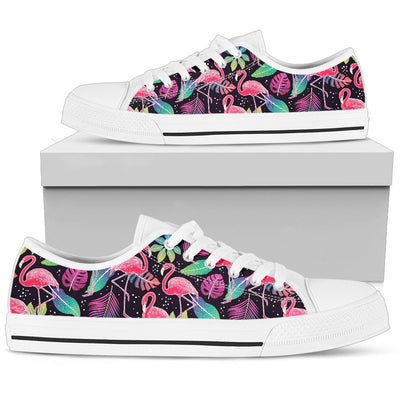 Flamingo Tropical leaves Neon Print Women Low Top Shoes