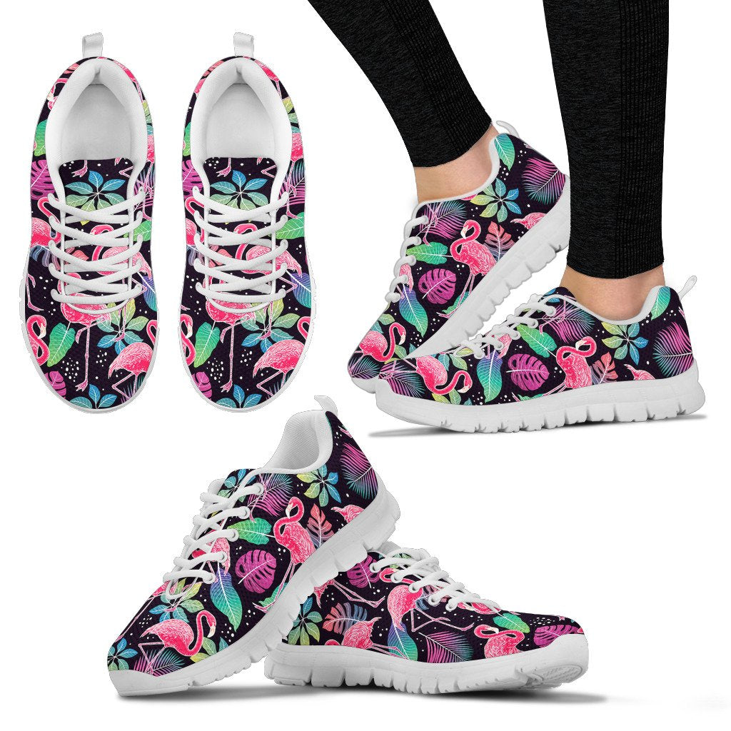Flamingo Tropical Leaves Neon Print Women Sneakers Shoes