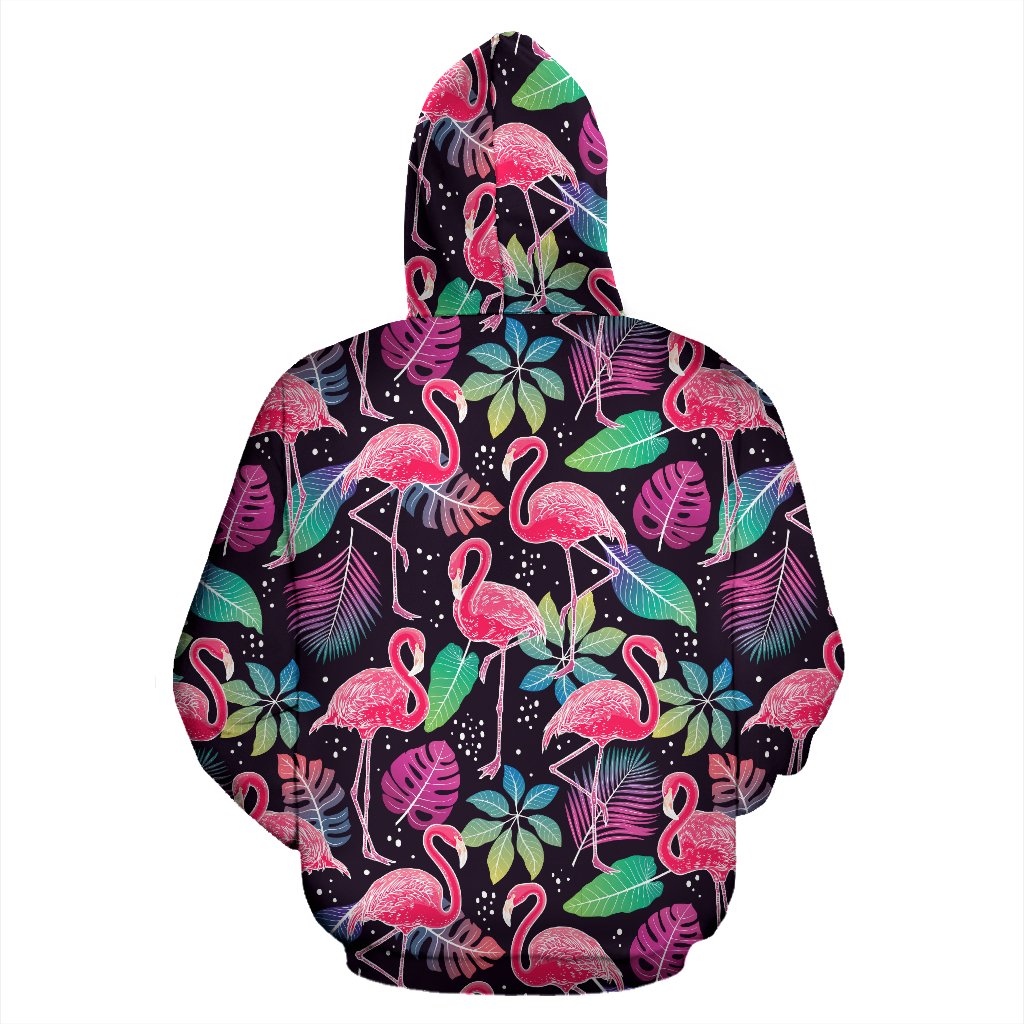Flamingo Tropical Leaves Neon Print Zip Up Hoodie