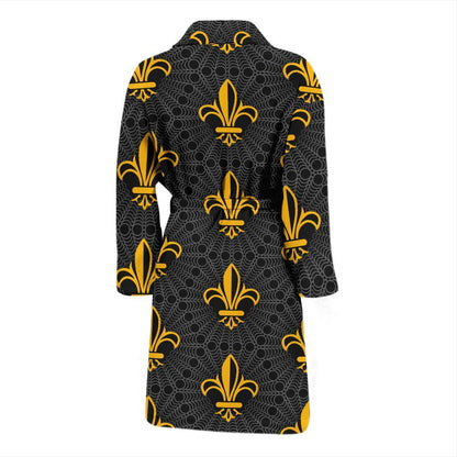 Fleur De Lis Gold Pattern Print Design 01 Men Bathrobe-JORJUNE.COM