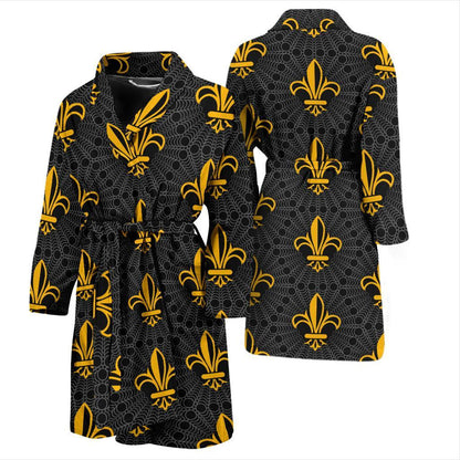 Fleur De Lis Gold Pattern Print Design 01 Men Bathrobe-JORJUNE.COM