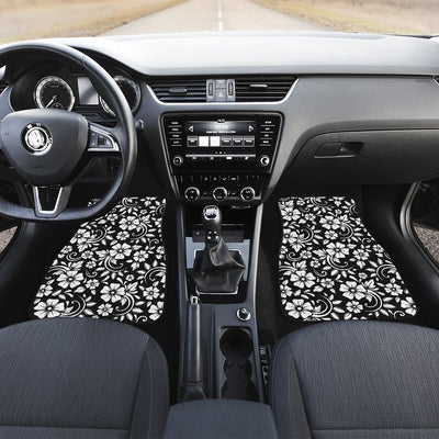 Floral Black White Themed Print Car Floor Mats