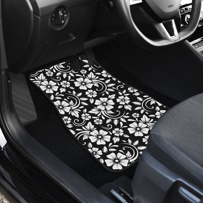 Floral Black White Themed Print Car Floor Mats