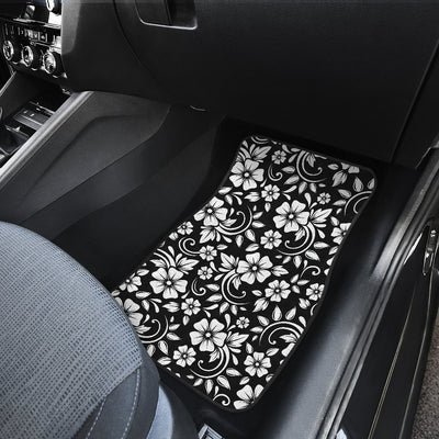 Floral Black White Themed Print Car Floor Mats