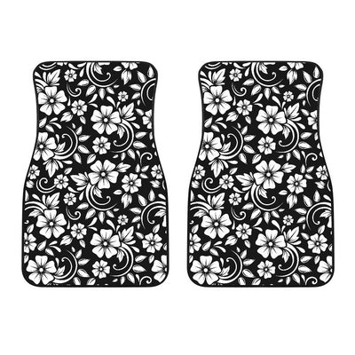 Floral Black White Themed Print Car Floor Mats