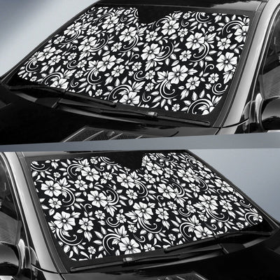 Floral Black White Themed Print Car Sun Shade For Windshield