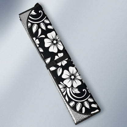 Floral Black White Themed Print Car Sun Shade For Windshield