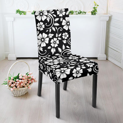 Floral Black White Themed Print Dinning Chair Slipper-JTAMIGO.COM