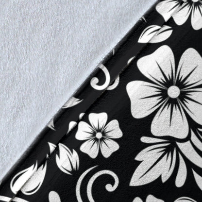 Floral Black White Themed Print Fleece Blanket