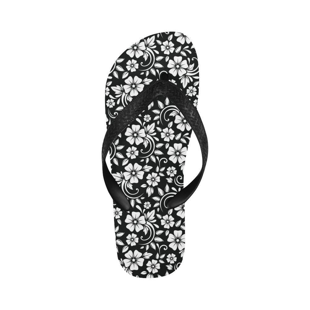 Floral Black White Themed Print Flip Flops-JTAMIGO.COM