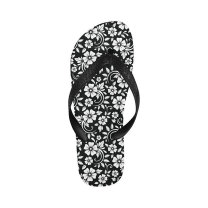 Floral Black White Themed Print Flip Flops-JTAMIGO.COM