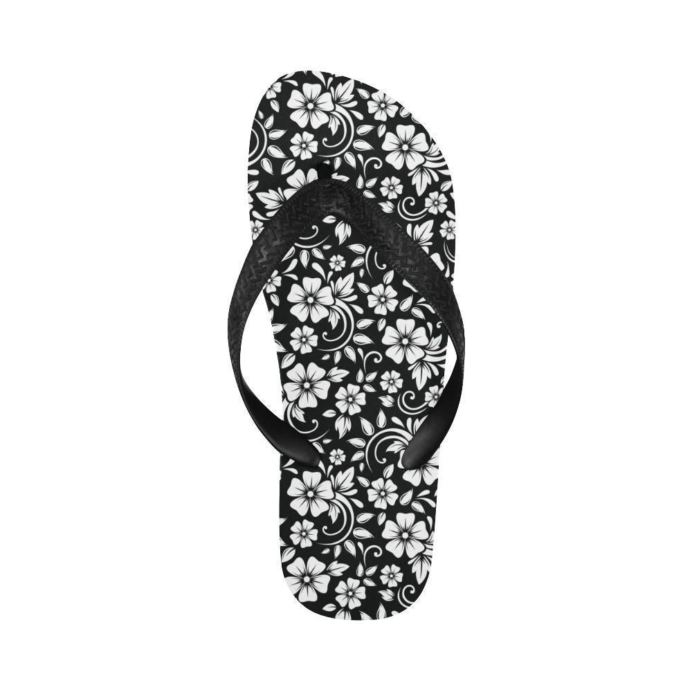 Floral Black White Themed Print Flip Flops-JTAMIGO.COM