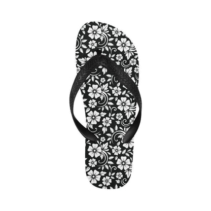 Floral Black White Themed Print Flip Flops-JTAMIGO.COM