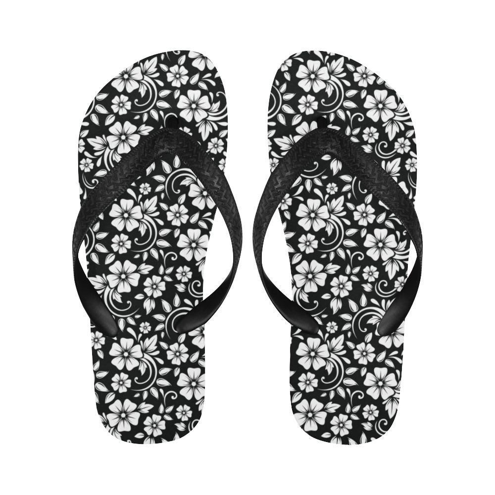 Floral Black White Themed Print Flip Flops-JTAMIGO.COM