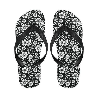Floral Black White Themed Print Flip Flops-JTAMIGO.COM