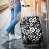 Floral Black White Themed Print Luggage Cover Protector