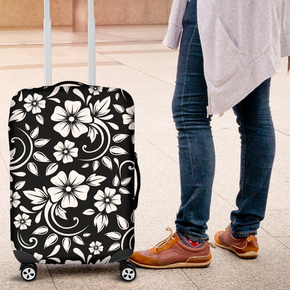 Floral Black White Themed Print Luggage Cover Protector