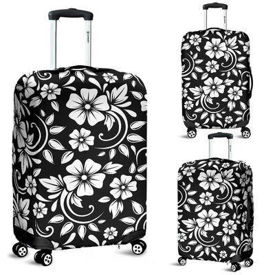 Floral Black White Themed Print Luggage Cover Protector