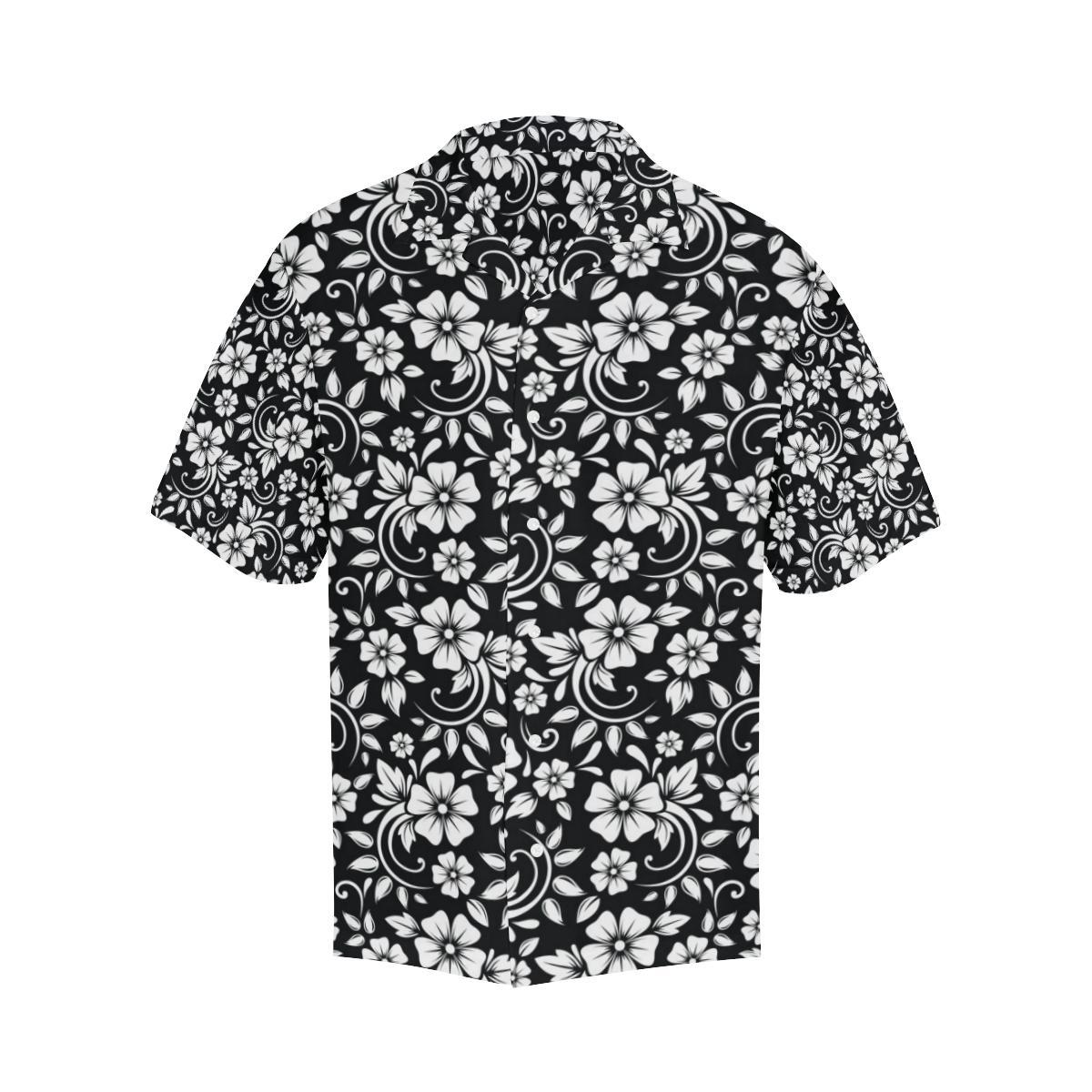 Floral Black White Themed Print Men Aloha Hawaiian Shirt