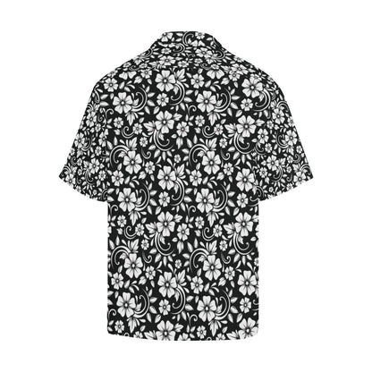 Floral Black White Themed Print Men Aloha Hawaiian Shirt