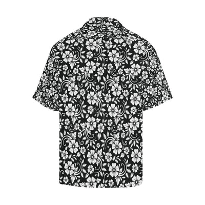 Floral Black White Themed Print Men Aloha Hawaiian Shirt