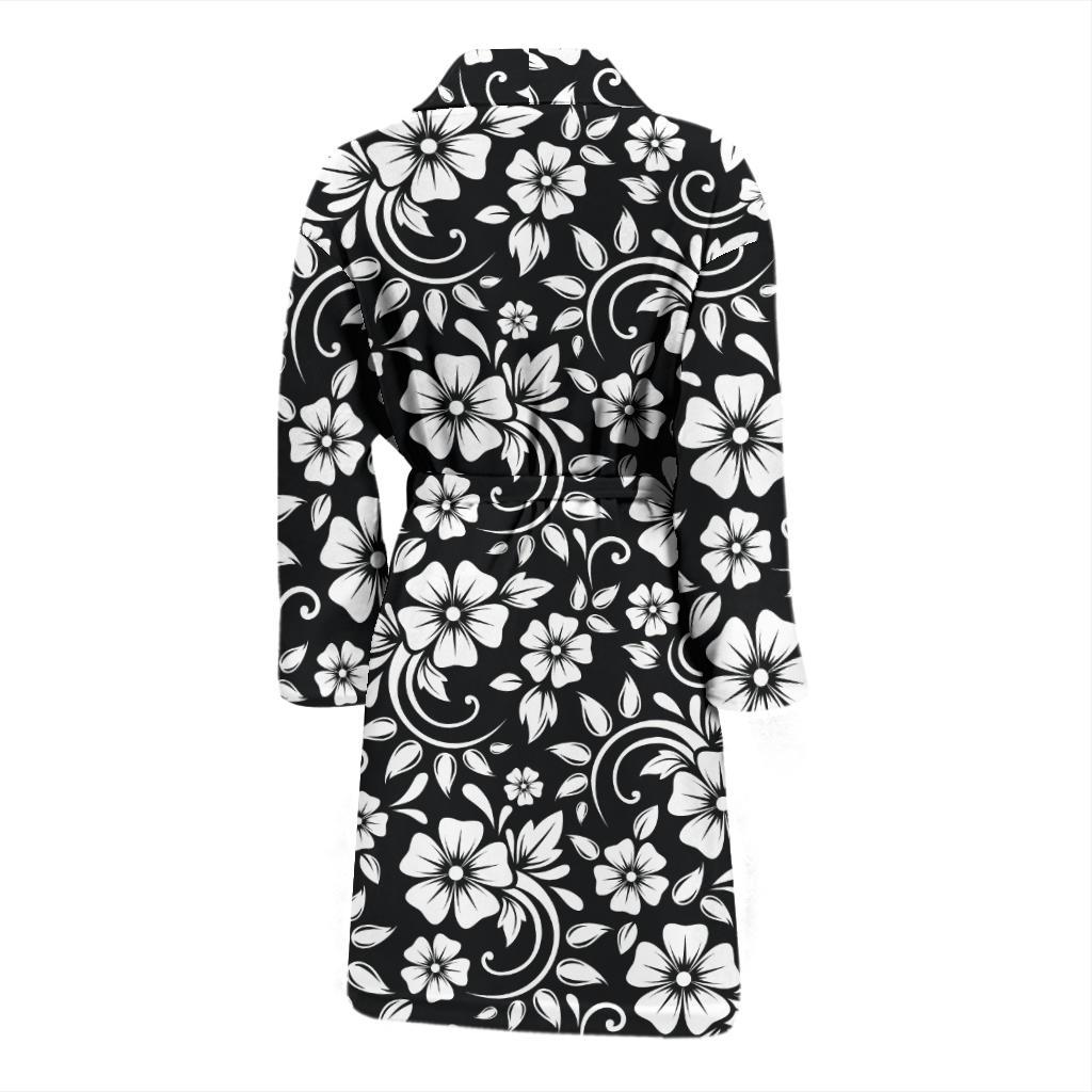 Floral Black White Themed Print Men Bath Robe-JTAMIGO.COM