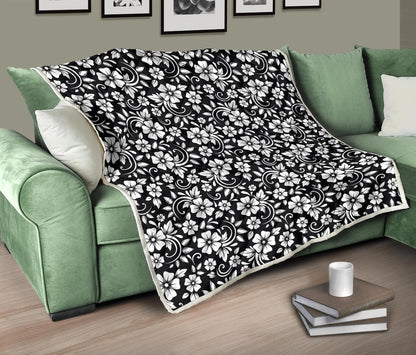 Floral Black White Themed Print Premium Quilt-JTAMIGO.COM