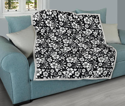 Floral Black White Themed Print Premium Quilt-JTAMIGO.COM