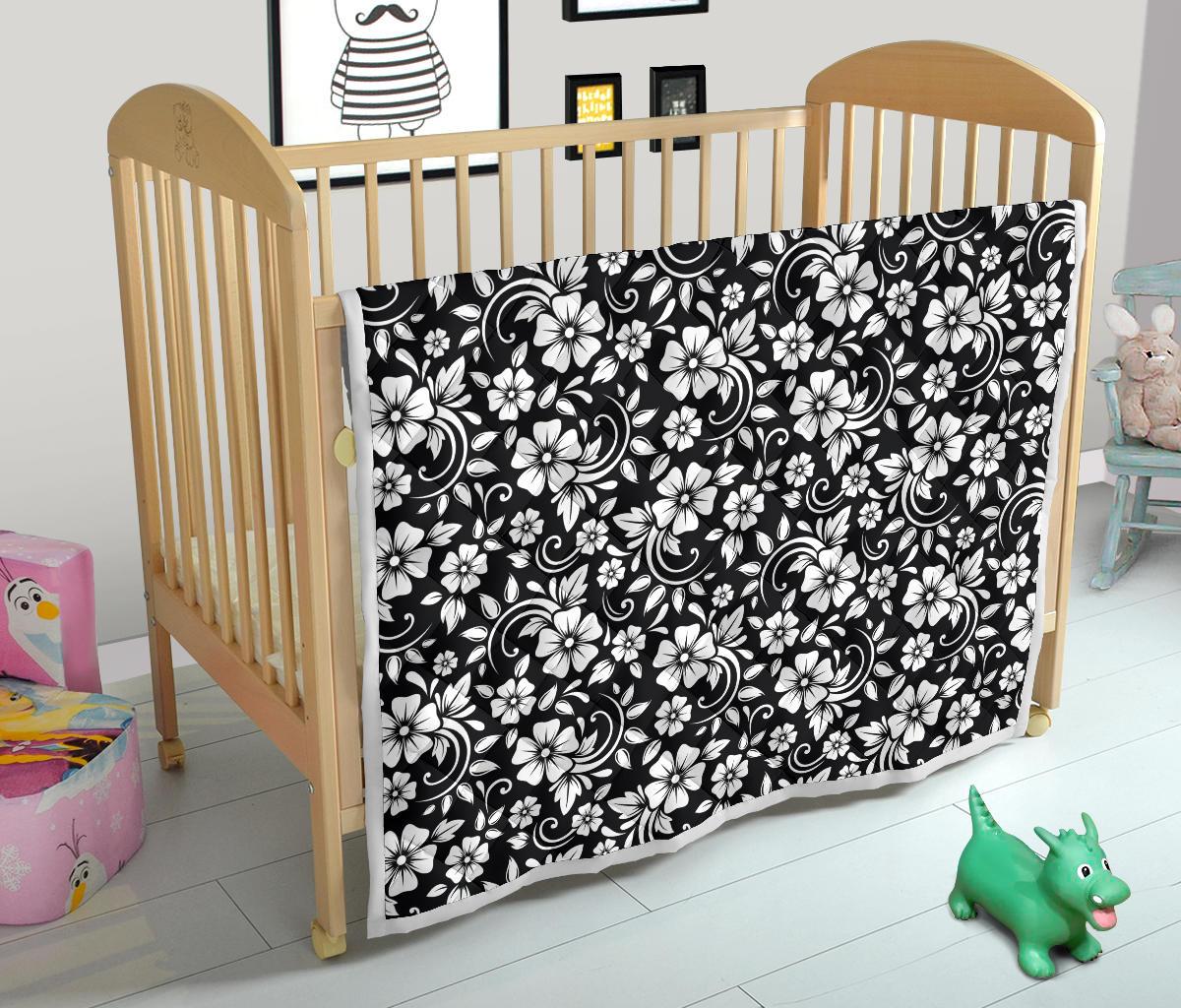 Floral Black White Themed Print Premium Quilt-JTAMIGO.COM
