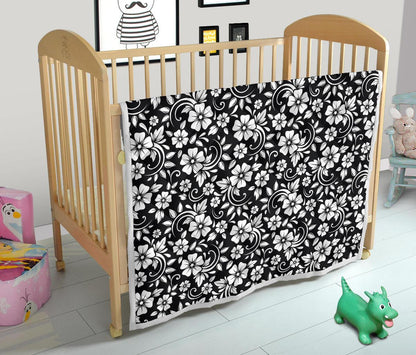 Floral Black White Themed Print Premium Quilt-JTAMIGO.COM