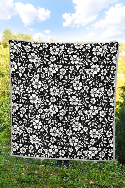Floral Black White Themed Print Premium Quilt-JTAMIGO.COM