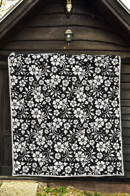 Floral Black White Themed Print Premium Quilt-JTAMIGO.COM