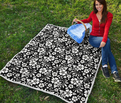 Floral Black White Themed Print Premium Quilt-JTAMIGO.COM